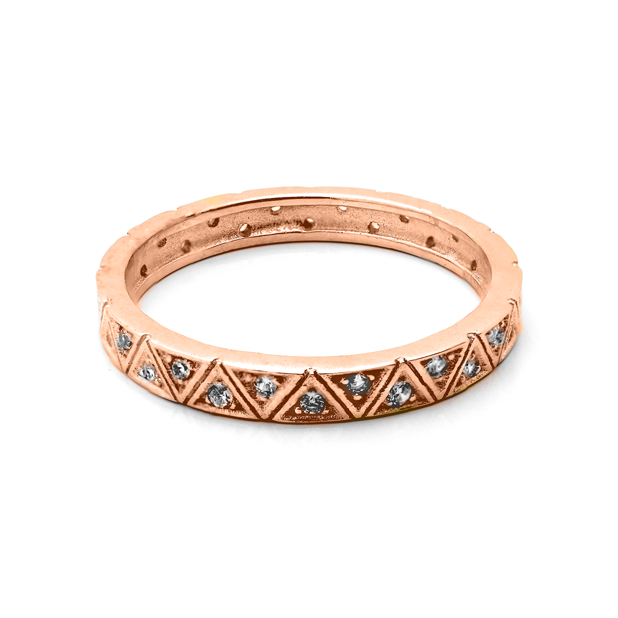 18kt Rose Gold Plated Sequenced Triangles Ring with Cubic Zirconia