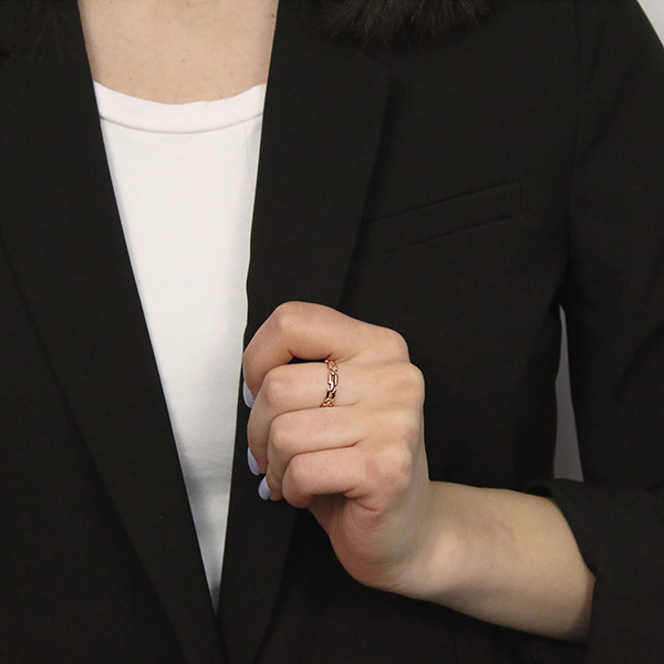 18kt Rose Gold Plated Link Style Ring Worn by Woman