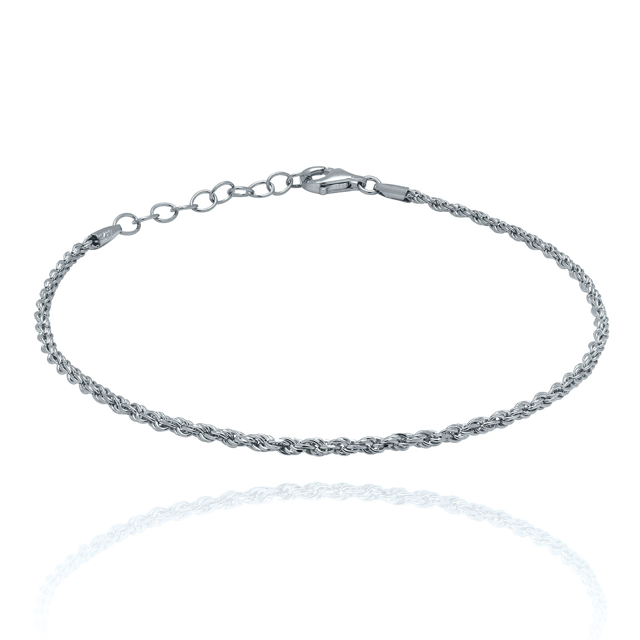 Sterling Silver Rope Style Bracelet Plated in White Rhodium 1