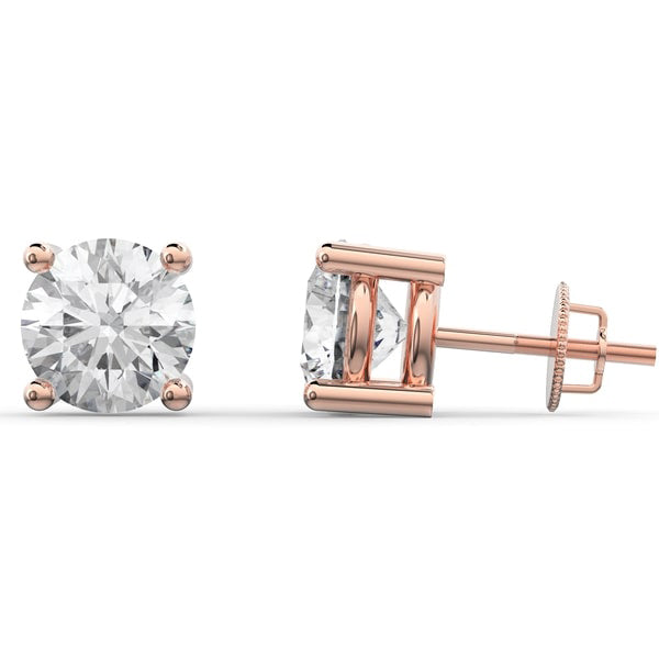 Lab Grown Diamond Stud Earrings 1.00CTW with Threaded Backings Solid Gold Rose