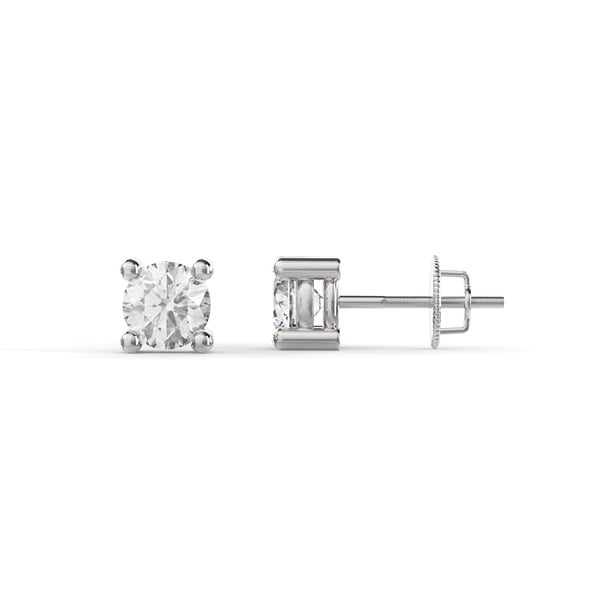 Lab Grown Diamond Stud Earrings with Threaded Backings Solid Gold White