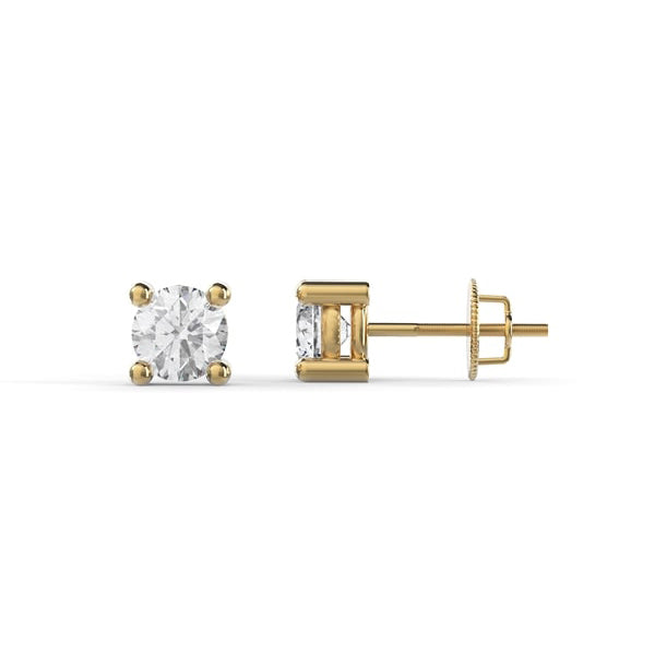 Lab Grown Diamond Stud Earrings with Threaded Backings Solid Gold Yellow