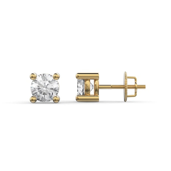 Lab Grown Diamond Stud Earrings with Threaded Backings Solid Gold Yellow