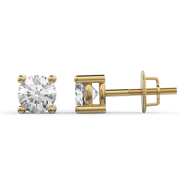 Lab Grown Diamond Stud Earrings 0.25CT with Threaded Backings Solid Gold Yellow