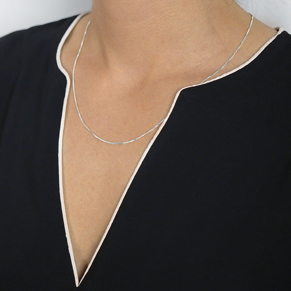 2mm Sterling Silver Box Style Chain Worn by Woman