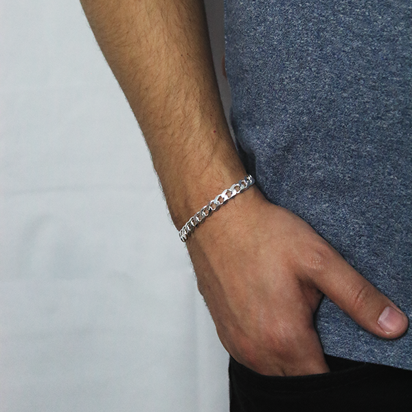 Sterling Silver Curb Style Bracelet Worn by Man