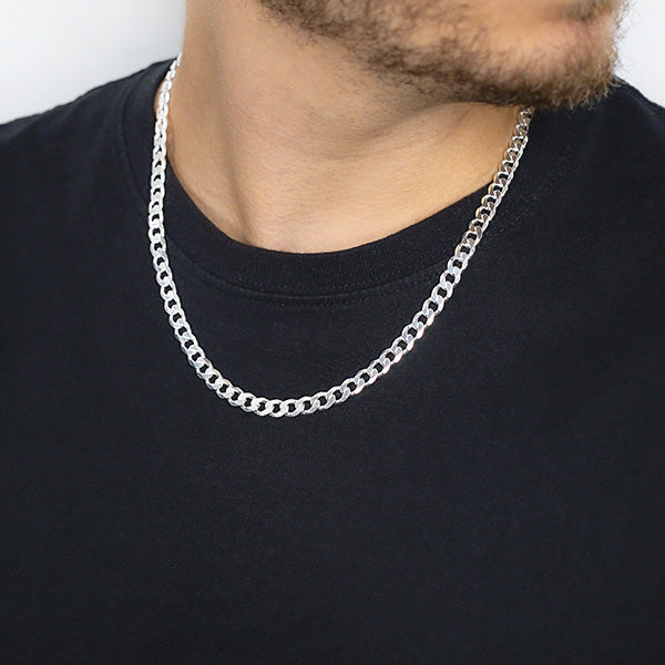Sterling Silver Curb Style Chain 7mm Width Worn by Man