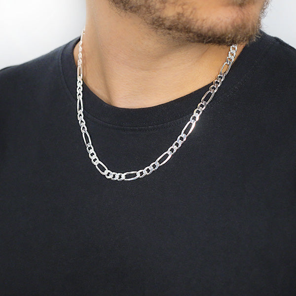 Sterling Silver Figaro Style Chain with 7mm Width Worn by Man
