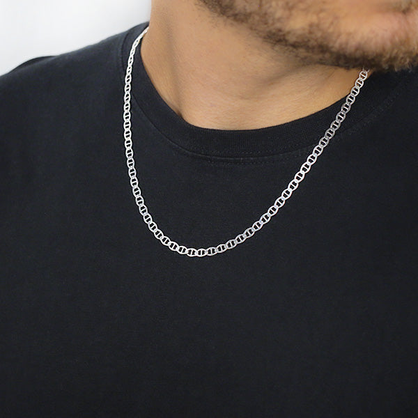Sterling Silver Marine Style Chain with 5mm Width Worn by Man