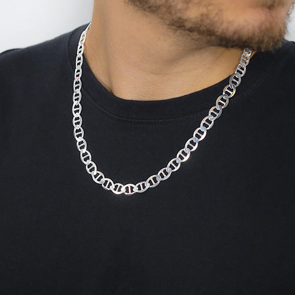 Sterling Silver Marine Style Chain with 9mm Width Worn by Man