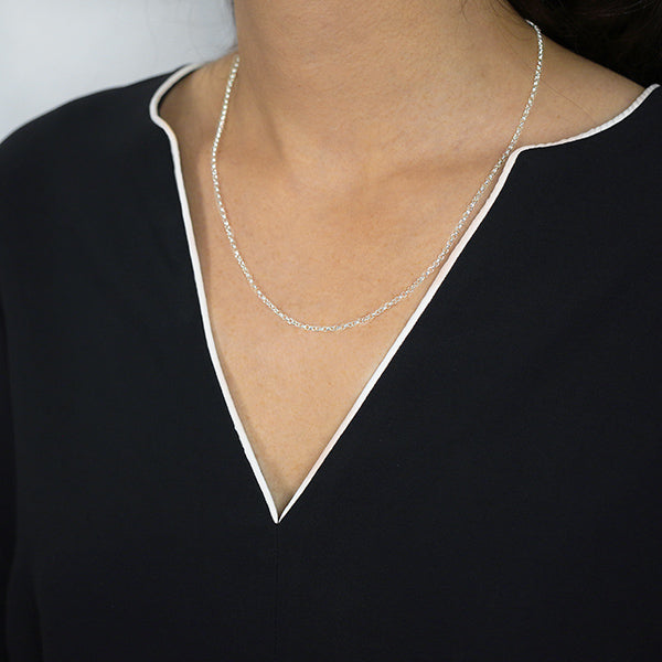 2mm Sterling Silver Rolo Style Chain Worn by Woman
