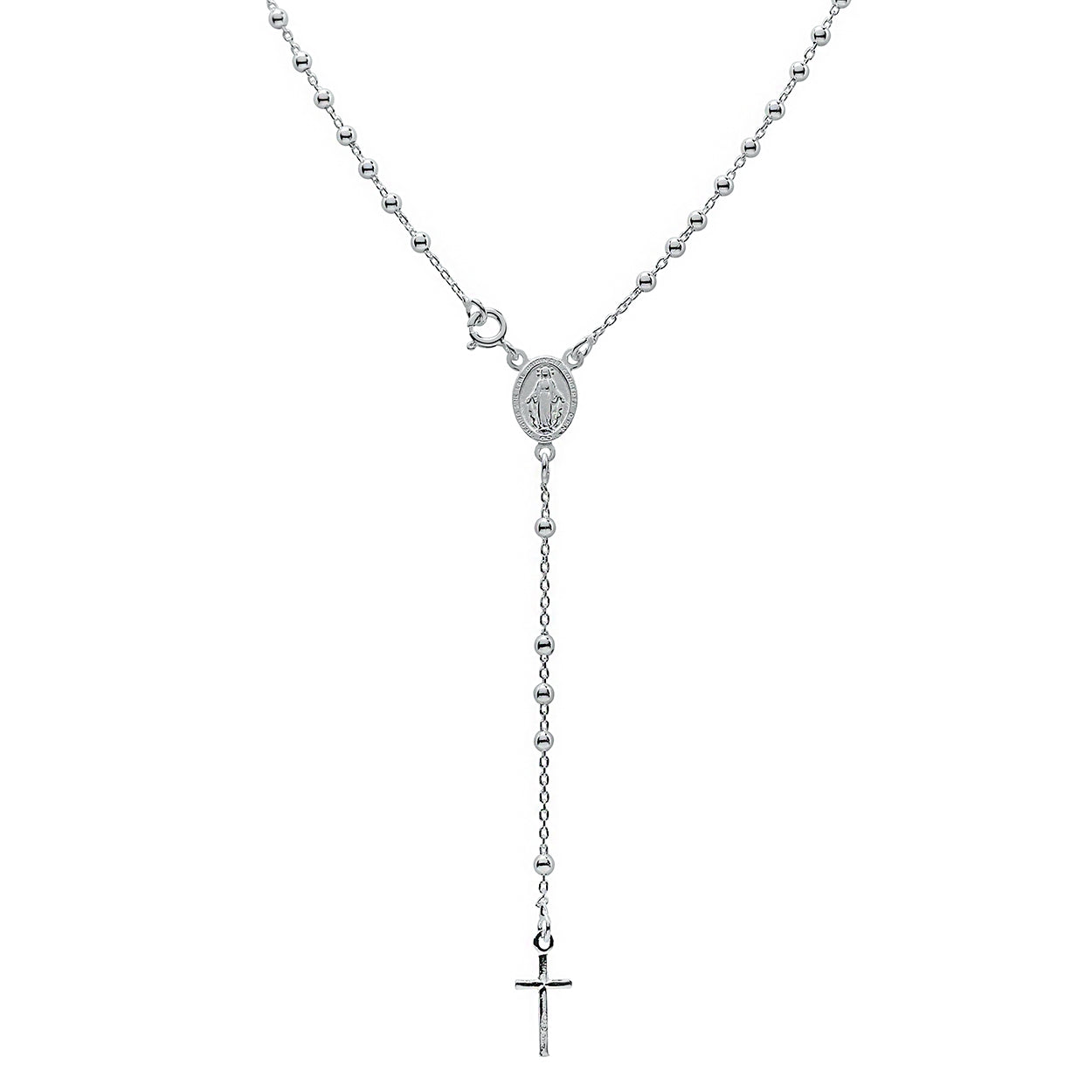 Sterling Silver Beaded Rosary Necklace
