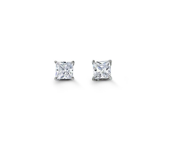 4mm Silver Square Stud Earrings with Cubic Zirconia