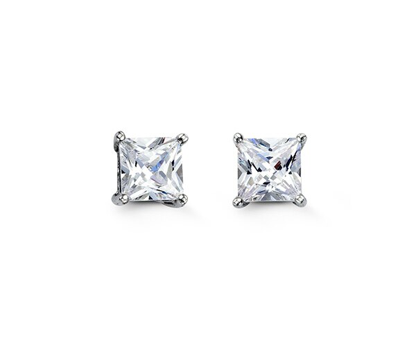 6mm Silver Square Stud Earrings with Cubic Zirconia