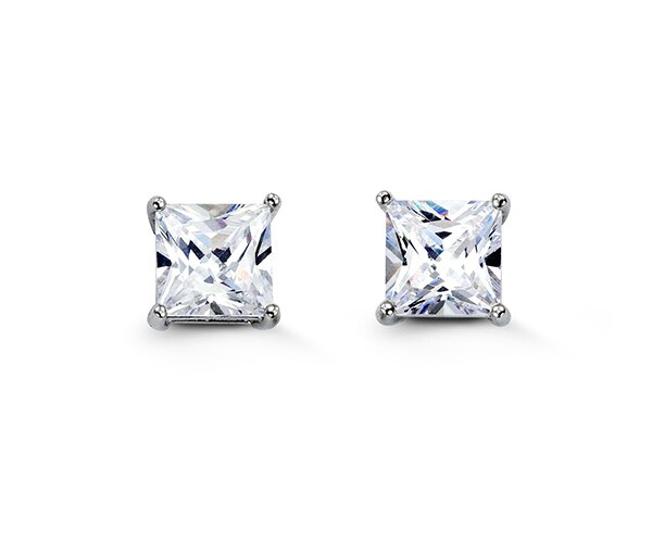 7mm Silver Square Stud Earrings with Cubic Zirconia