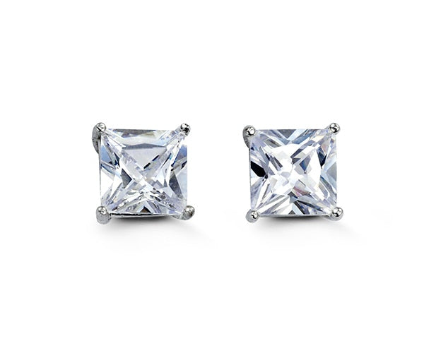 7mm Silver Square Stud Earrings with Cubic Zirconia