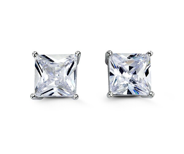 8mm Silver Square Stud Earrings with Cubic Zirconia