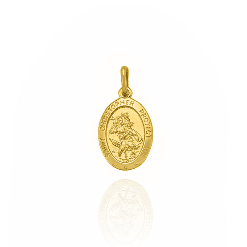 Solid Yellow Gold St. Christopher Medallion Oval