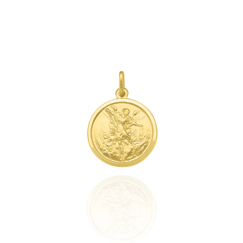 Solid 18KT Yellow Gold St, Michael Medallion Large