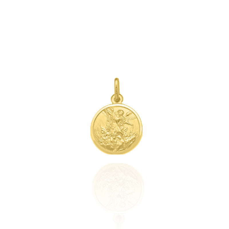 Solid 18KT Yellow Gold St. Michael Medallion Small