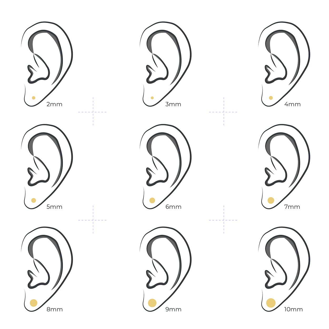 Stud Earring Size Guide