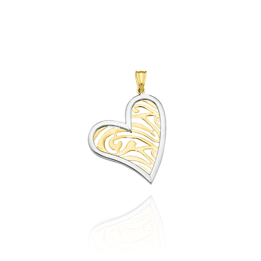 10KT Yellow and White Gold Two-tone Heart Pendant
