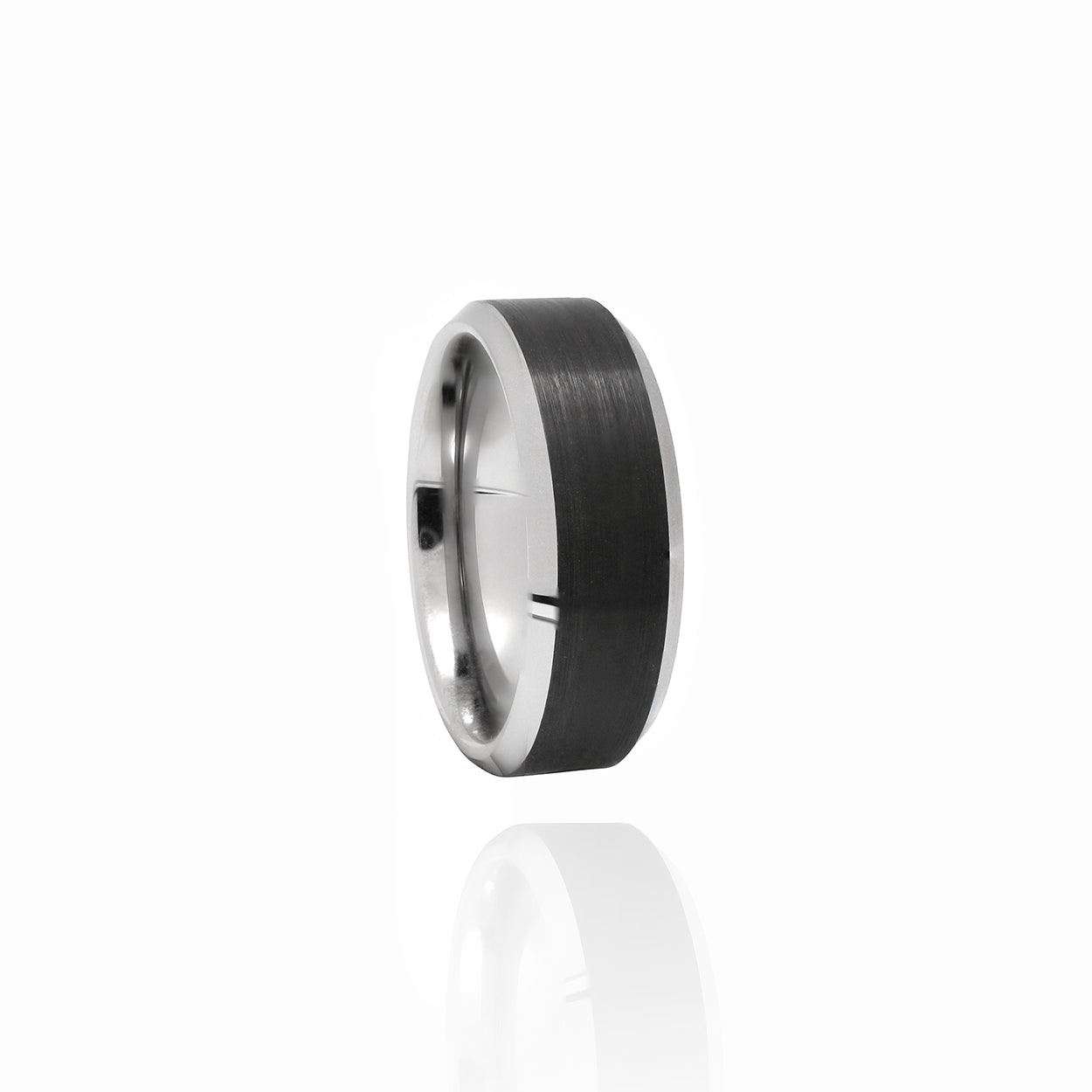 Bevelled Edge Black and White Tungsten Carbide Ring