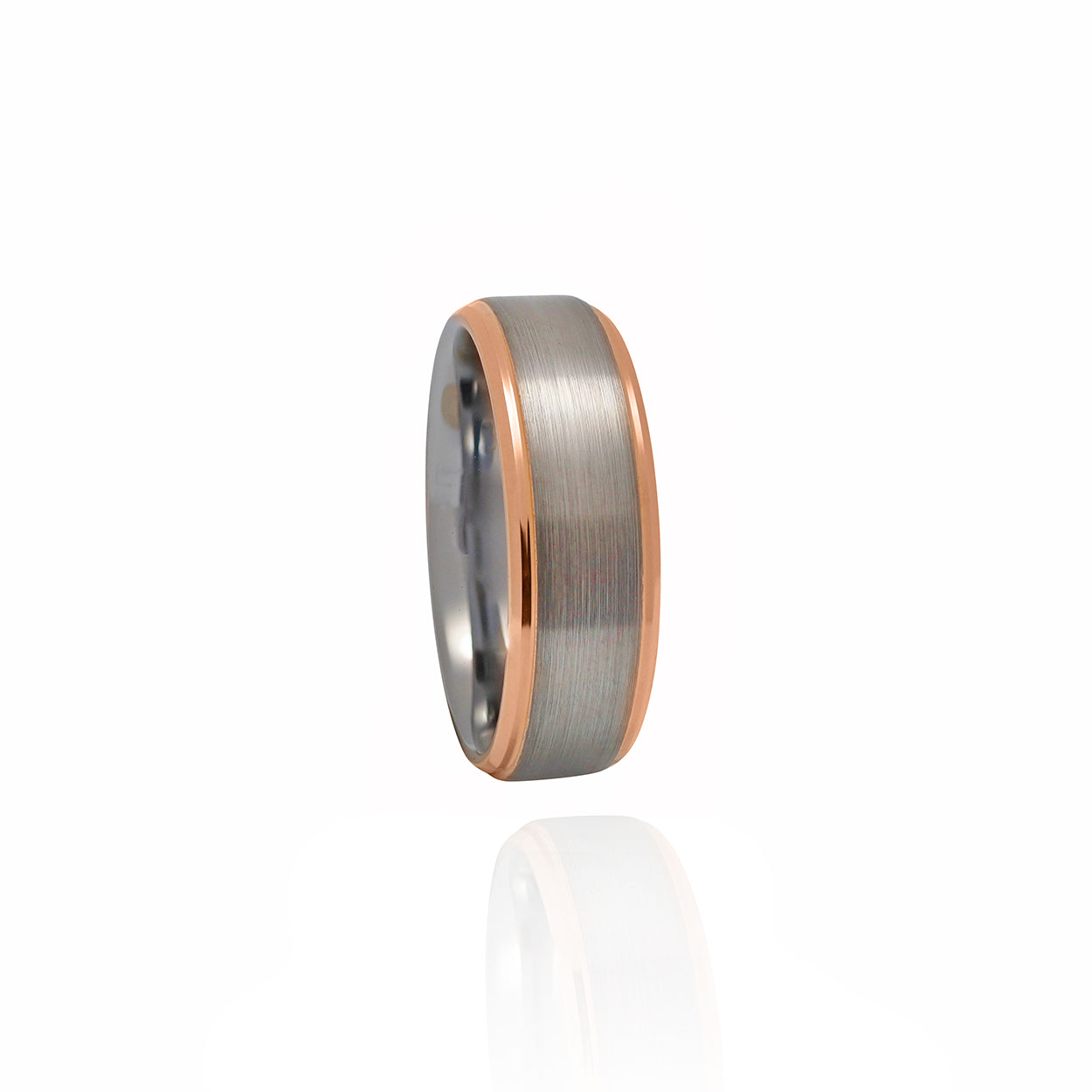 Satin Finished Tungsten Carbide Ring with Rose Gold Plated Edges