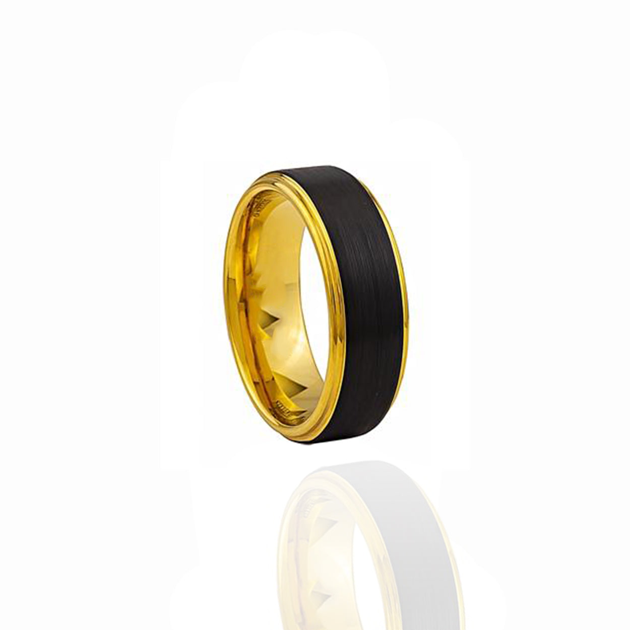 Machine Edged Yellow and Black Tungsten Carbide Ring