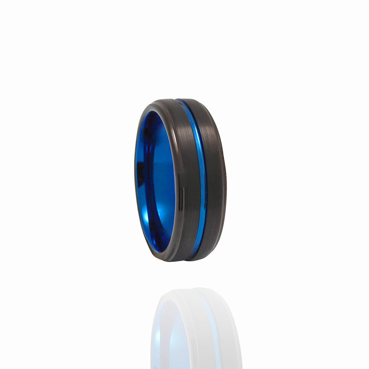 Step Edged Satin Finished Black and Blue Plated Tungsten Carbide Ring