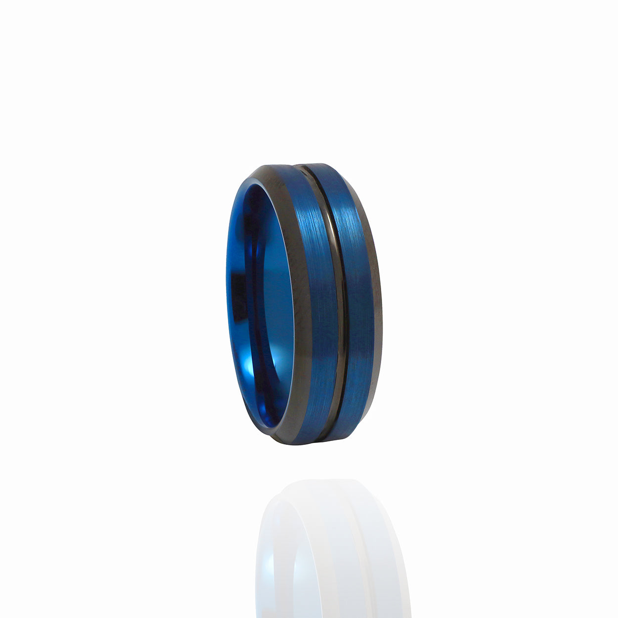 Black and Blue Plated Beveled Edge Sating Finished Tungsten Carbide Ring