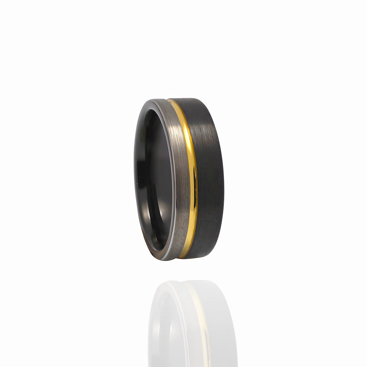 Satin Finished Tungsten Carbide Ring with Black and Yellow Gold Plating