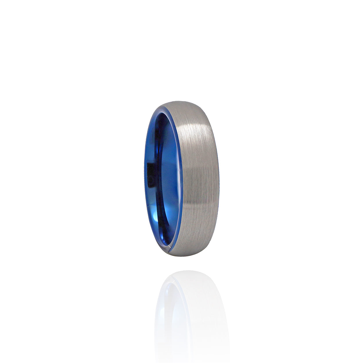 Blue Classic Domed Gunmetal Satin Finished Tungsten Carbide Ring