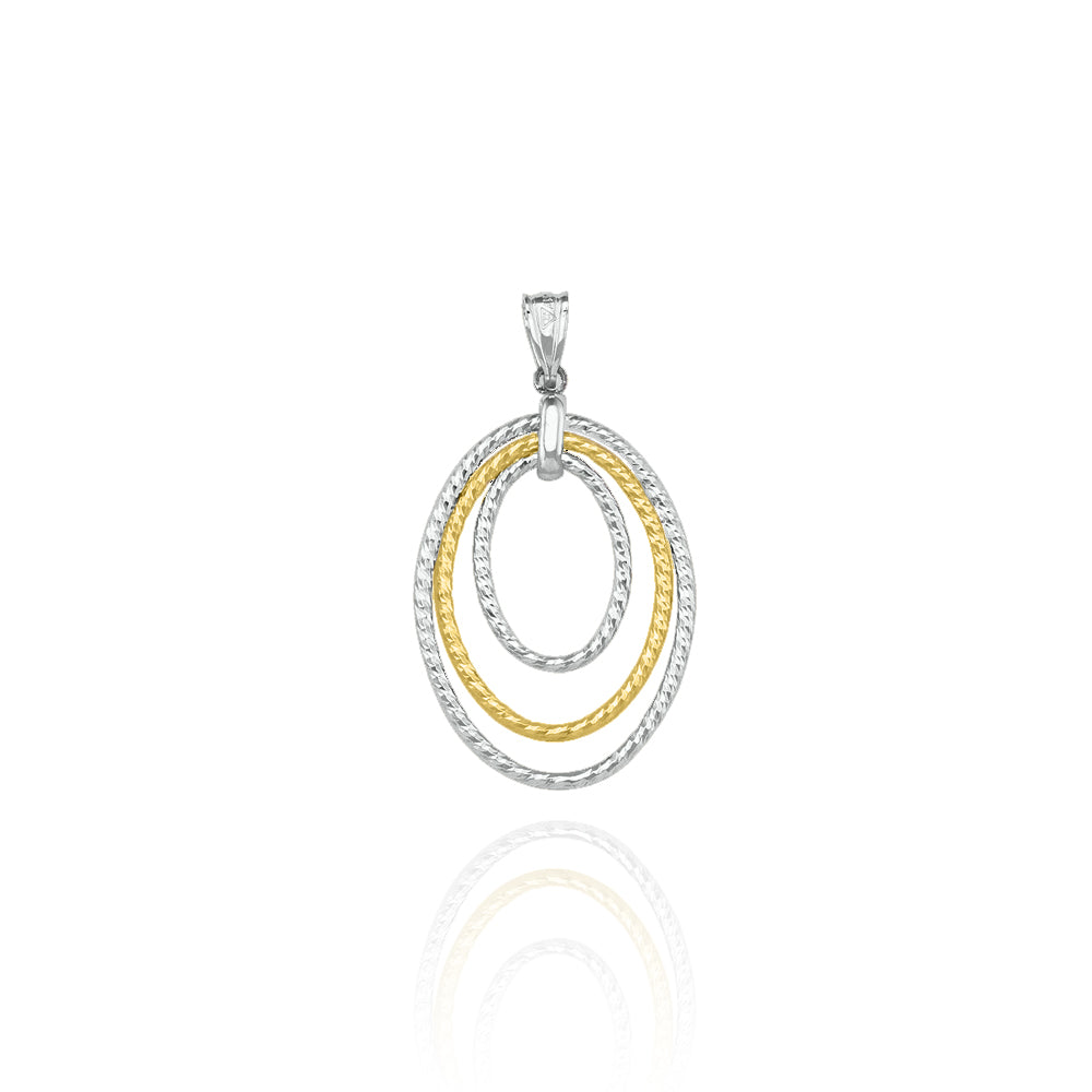 10KT Yellow and White Gold Triple Round Oval Shaped Pendant