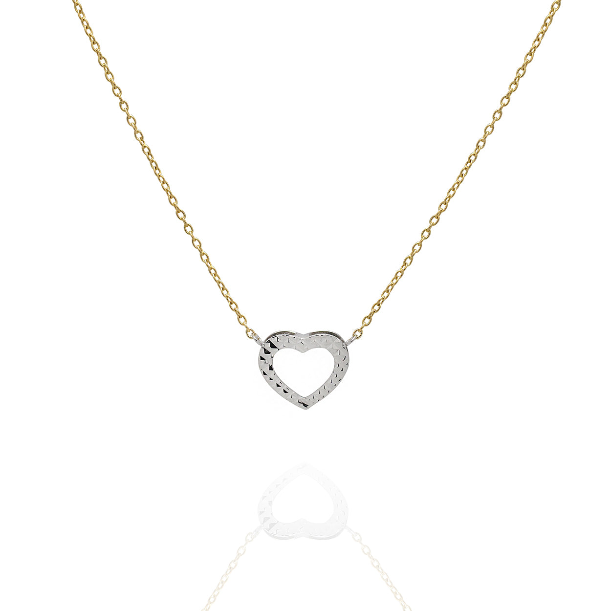 10kt Yellow and White Gold Necklace with Diamond Cut Heart attached to Cable style Chain