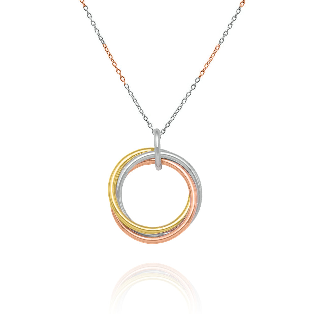 10KT Yellow White Rose Gold Tri-Colour Love Necklace