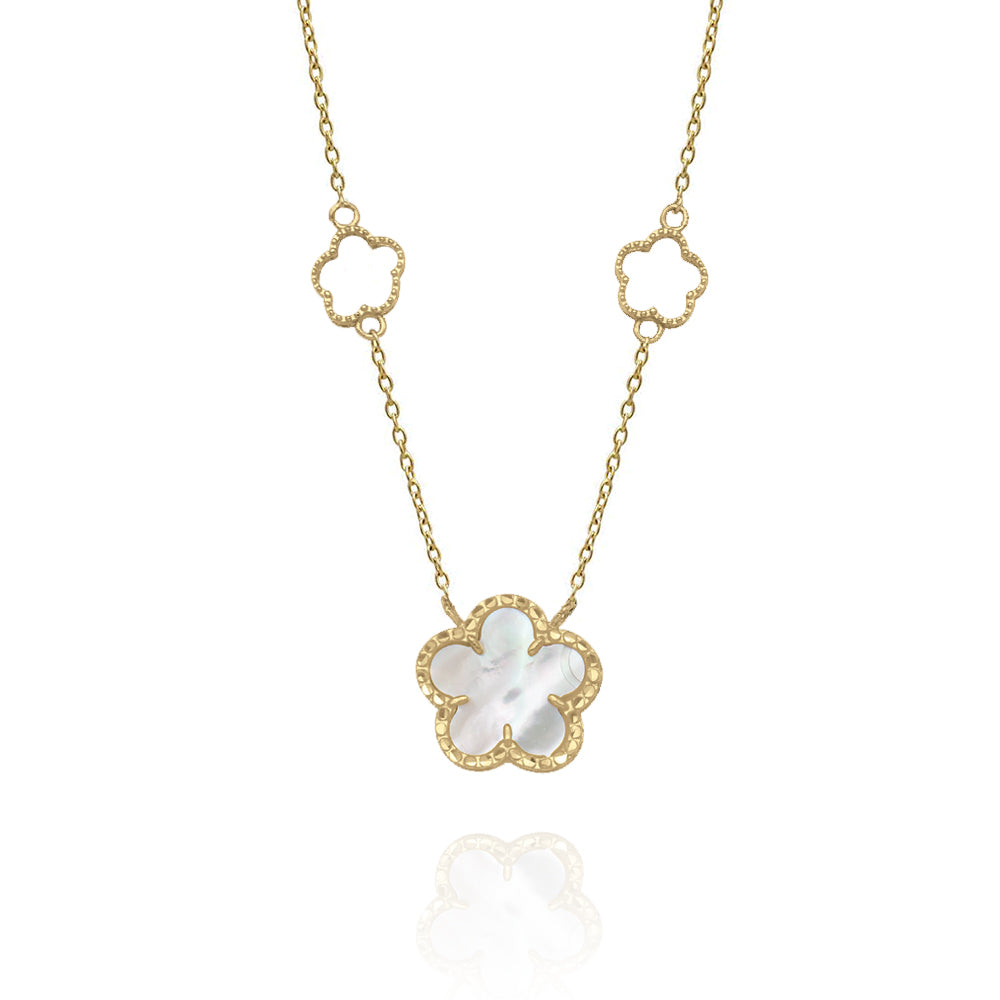 10KT Yellow Gold Triple Mother of Pearl Clover Necklace