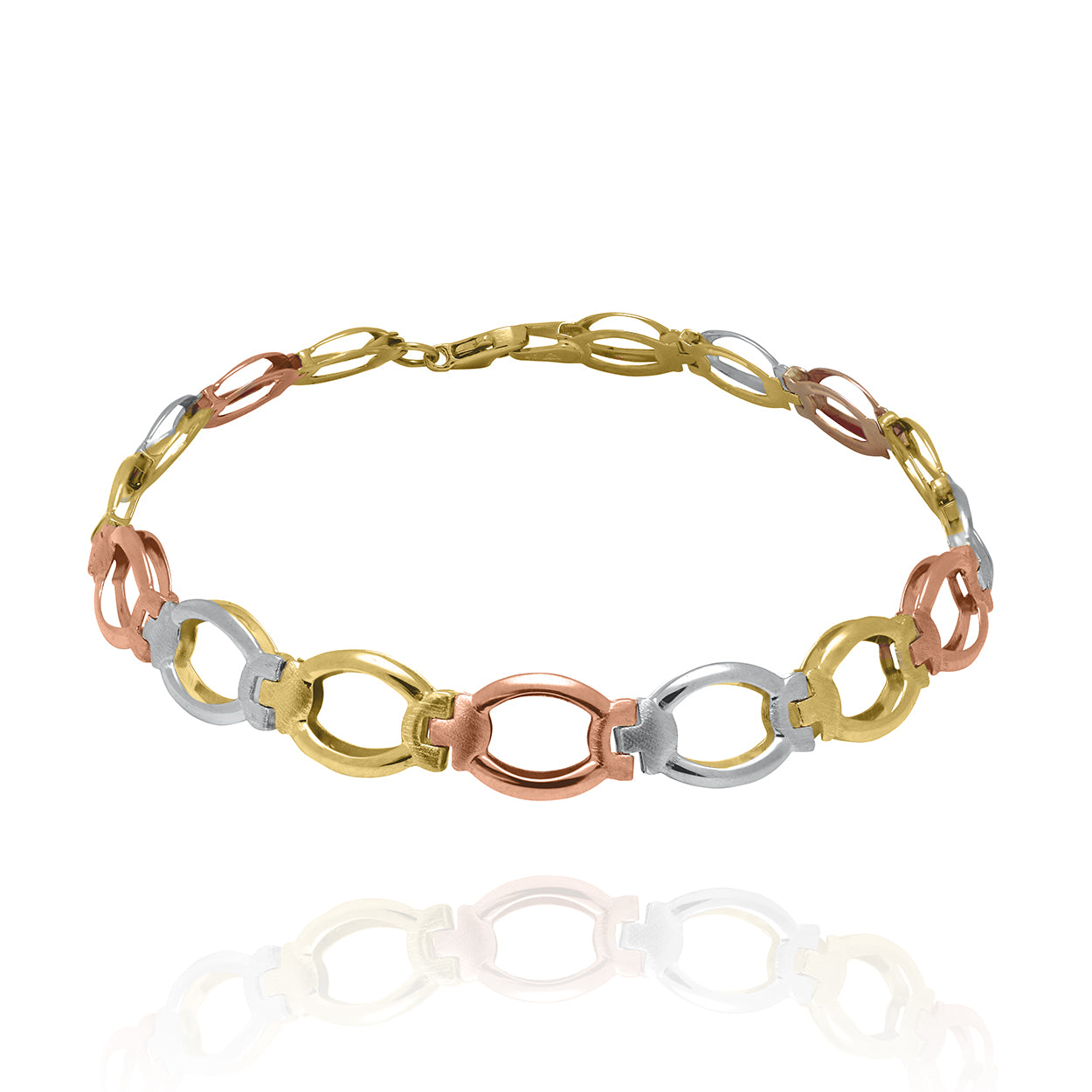 10kt Tri Tone Bracelet with Oval Links featuring Satin Finish