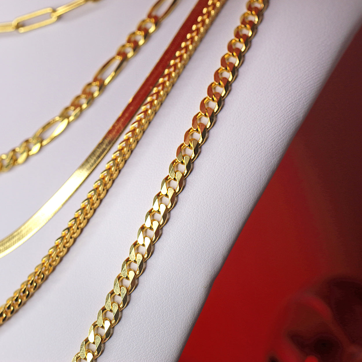 Sterling Silver Plated in 18KT Yellow Gold Layered Chains Close Up