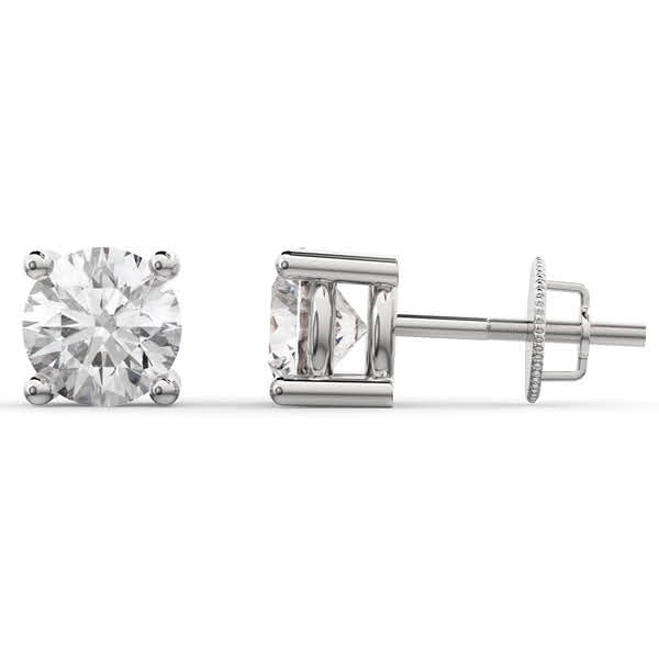 14KT White Gold Round Diamond Stud Earrings