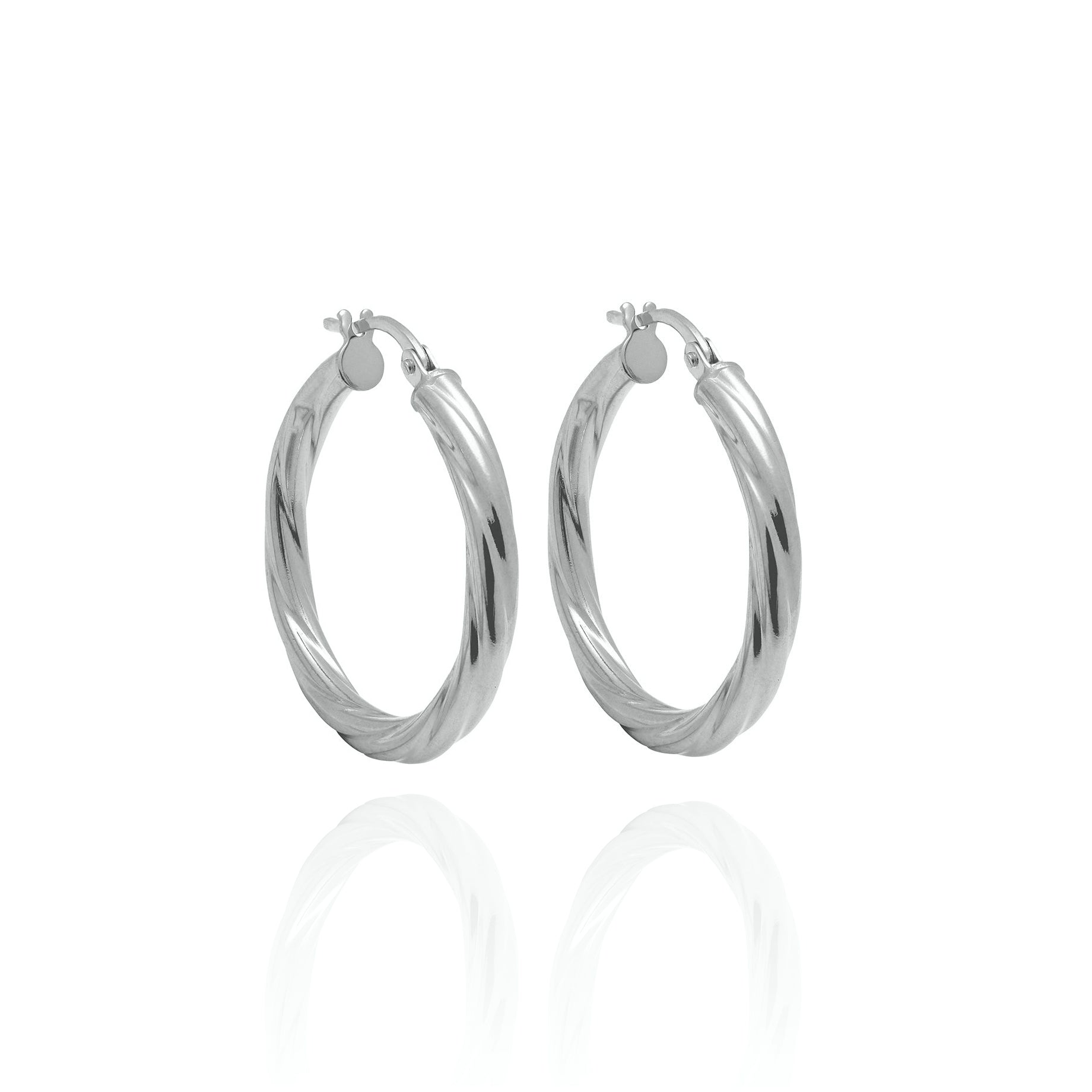 Medium 3mm Tube Textured Hoop Earrings Solid Gold White