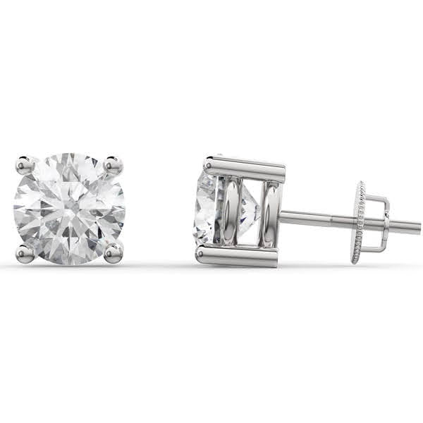 Solid 14KT White Gold Round Diamond Stud Earrings