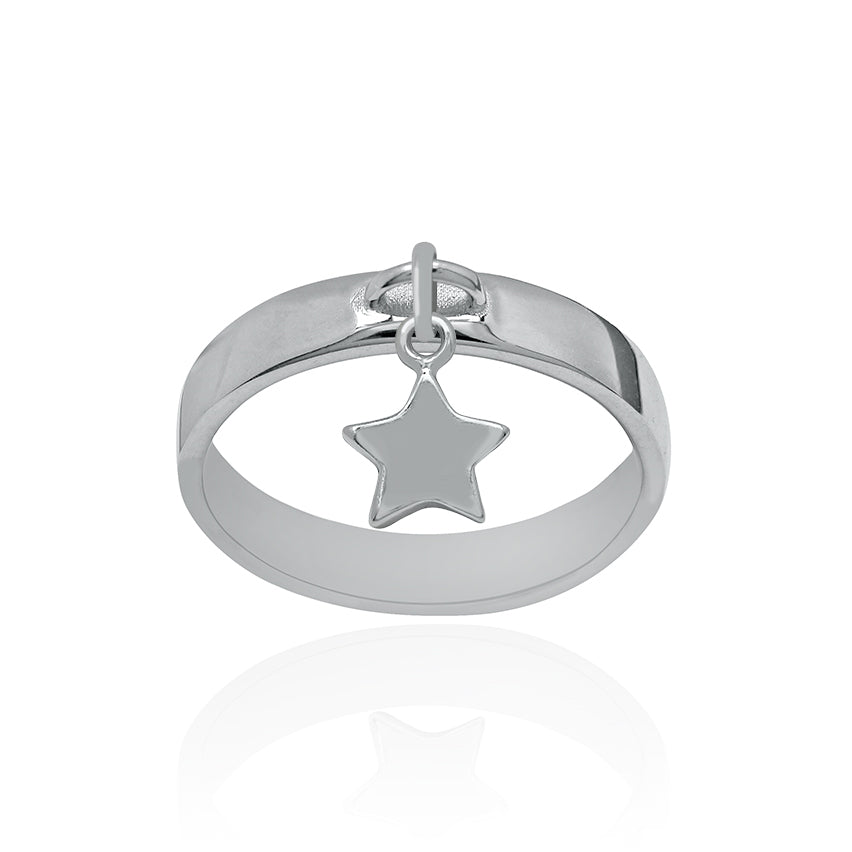 Sterling Silver Dangle Ring Large with Star Charm