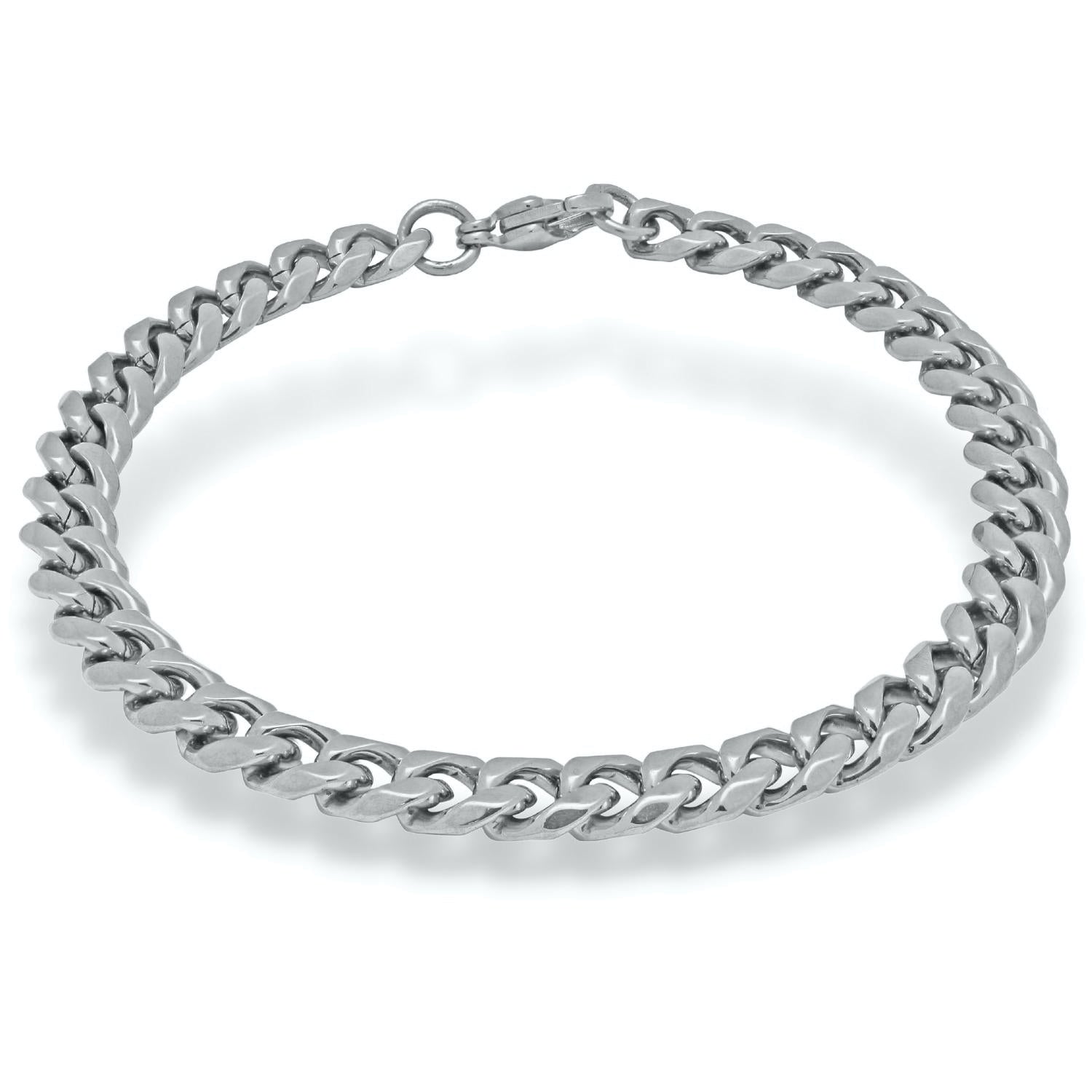 7.9mm Wide Curb Style Bracelet with Lobster Clasp Solid Gold White