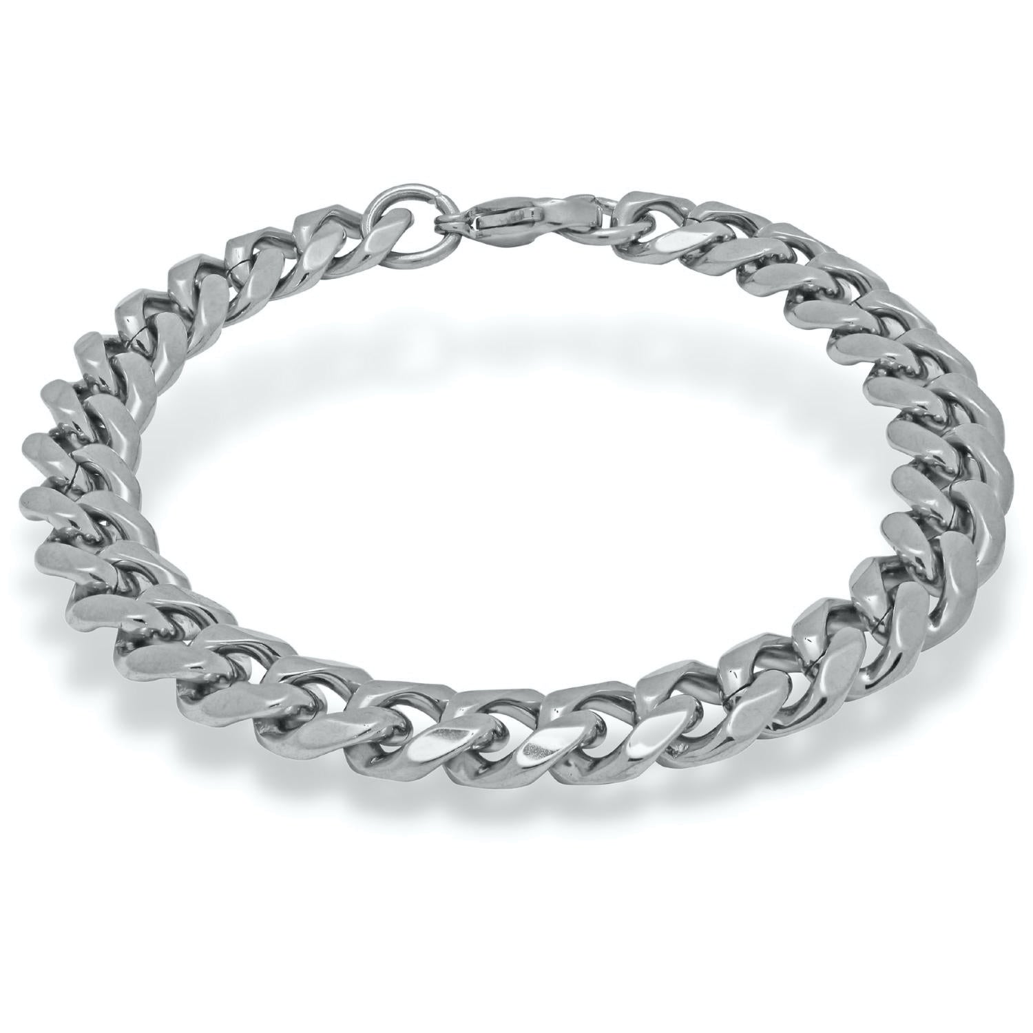 9.5mm wide Curb Style Bracelet Solid Gold White
