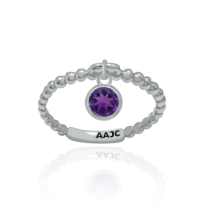 Sterling Silver Bubble Dangle Ring with Amethyst Charm