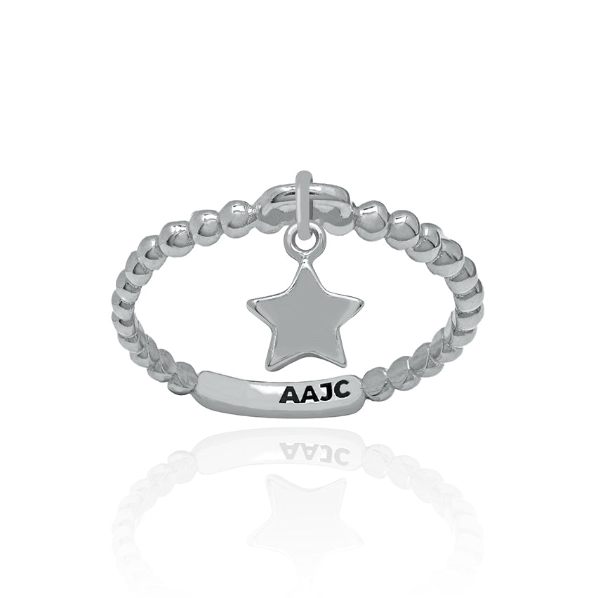 Solid White Gold Bubble Dangle Ring with Star Charm