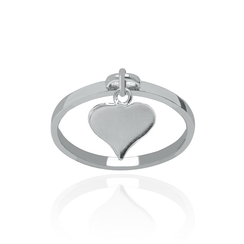 Solid White Gold Large Heart Charm Ring Small