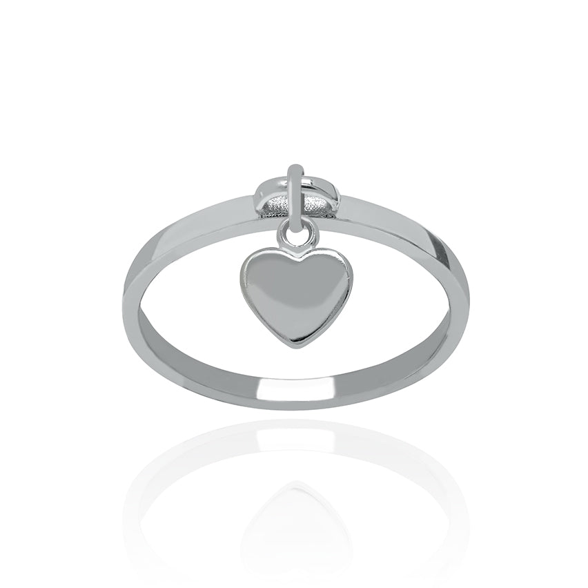 Solid White Gold Small Heart Charm Dangle Ring Small