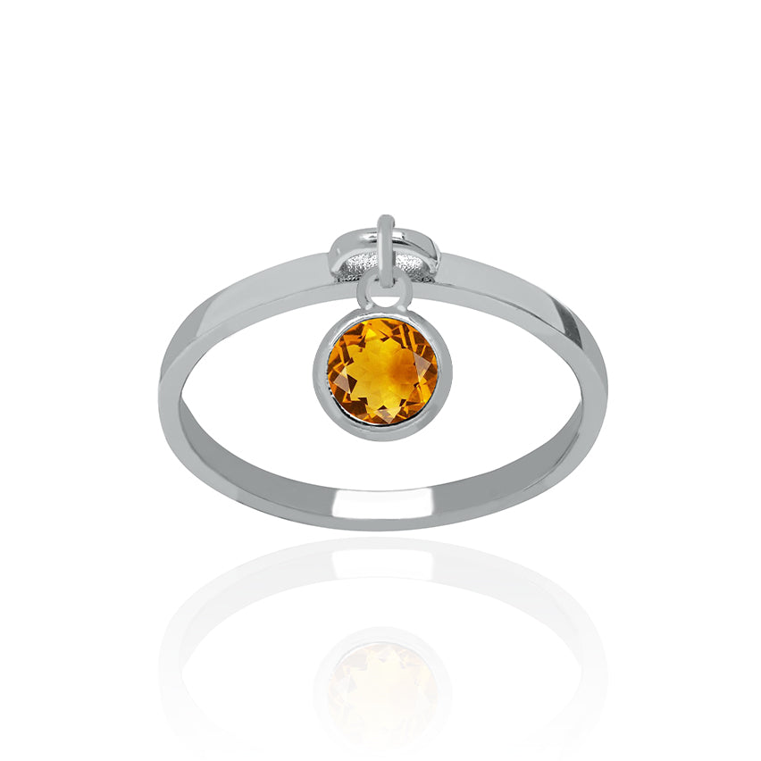 Solid White Gold Dangle Ring Small with Citrine Charm